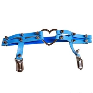 Rave Wonderland Blue Faux Leather Spiked Garter